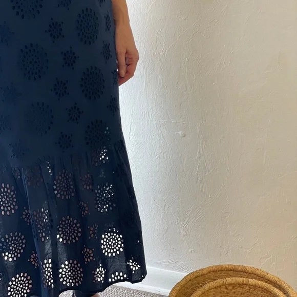 Boo Gemes Small Blue Ruffled Tiered Maxi Dress with Short Puff Sleeves